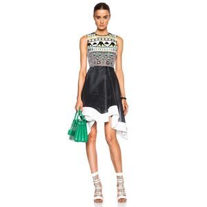 Peter Pilotto Tessera Asymmetric Mini Dress Navy Jeweled Art To Wear US 6